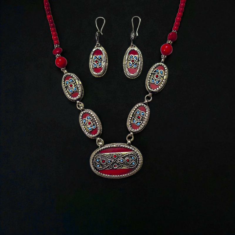 Metal Native Style Necklace with Earings