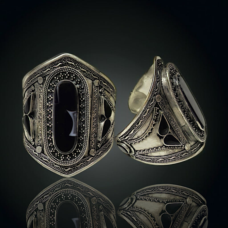 Metal Bracelet Native Style With Agate