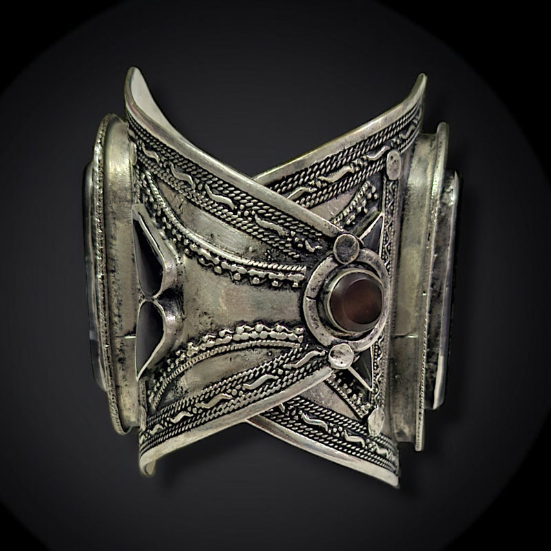 Metal Bracelet Native Style With Agate
